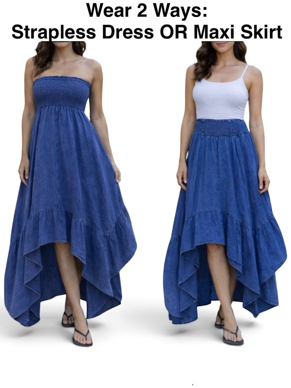 NWOT Natural Life Asymmetrical Hi-Low Maxi Skirt Strapless Dress Navy Blue XS
